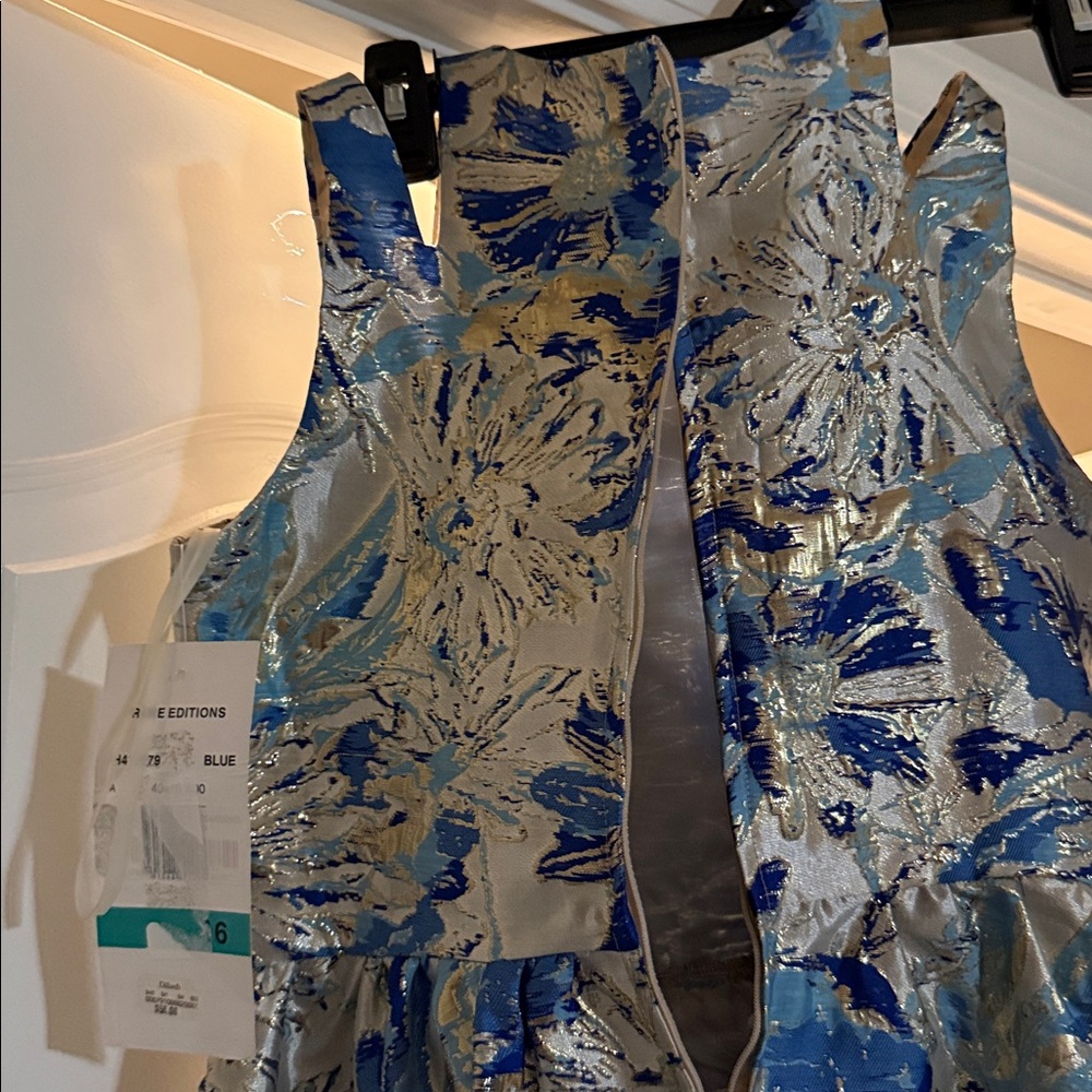 NWT Rare Editions Blue and Silver High Low Dress - Picture 3 of 6